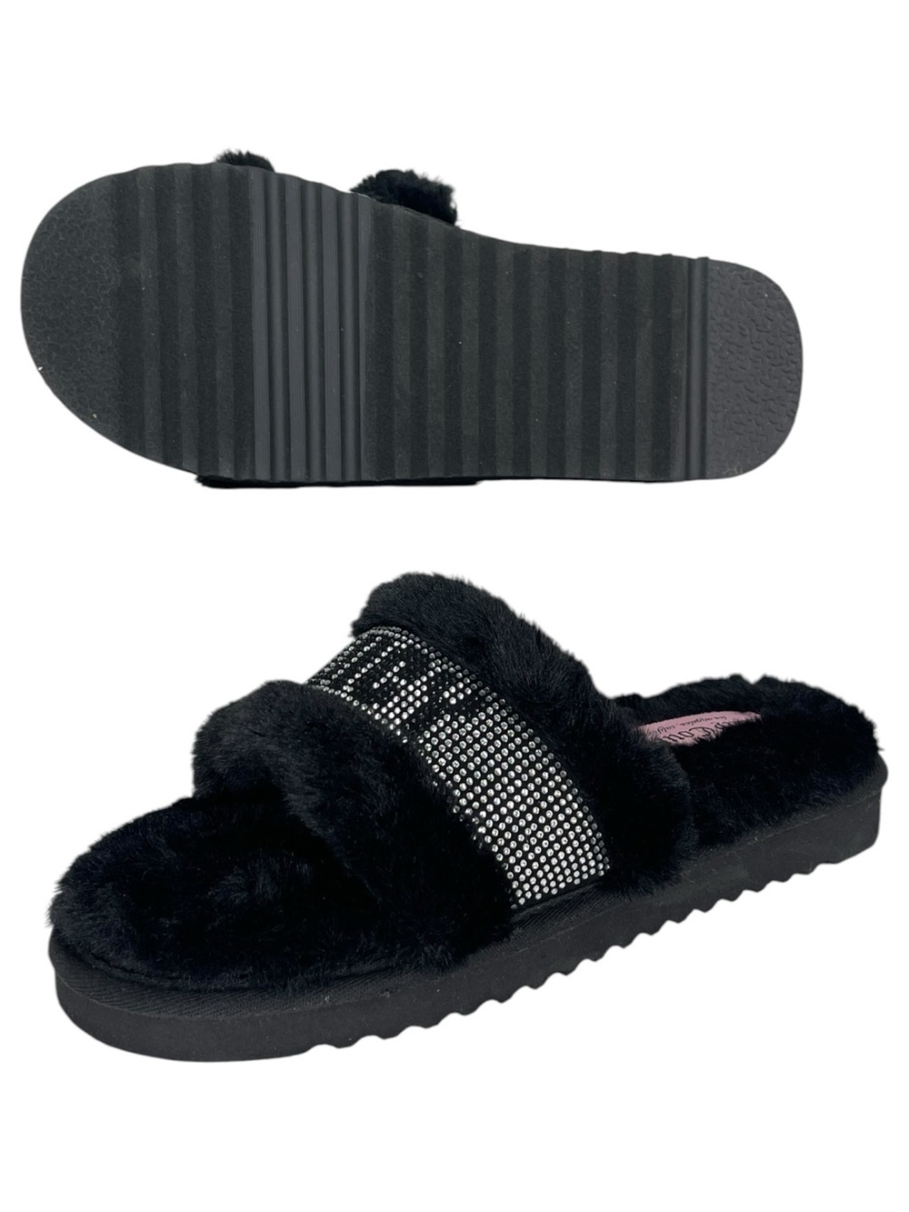 Juicy Couture Halo Black Faux Fur Womens Sandals Size 8M